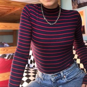 Striped mock neck bodysuit